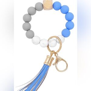 Blue and Gray Beaded Keychain Bracelet